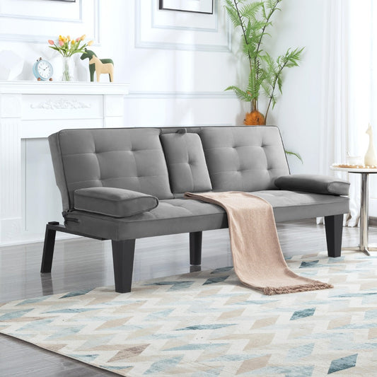 65-Inch Foldable Futon Sofa Bed with Fold-Out Lounger and Solid Wood Construction detail image
