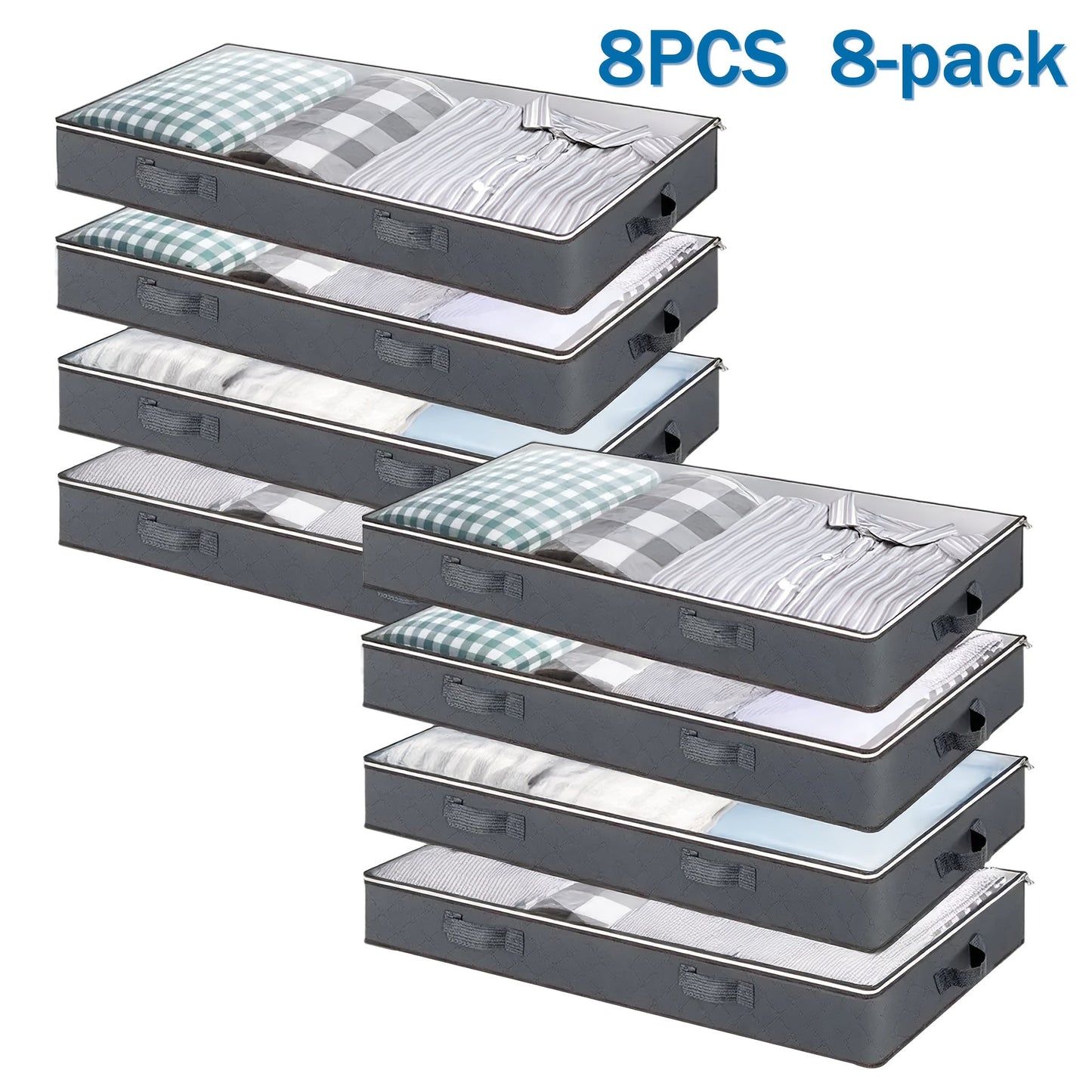 Storage Bag Set, 90L Under-Bed Organizers in 4- or 8-Pack Options with Clear Windows, Two-Way Zippers and Handles