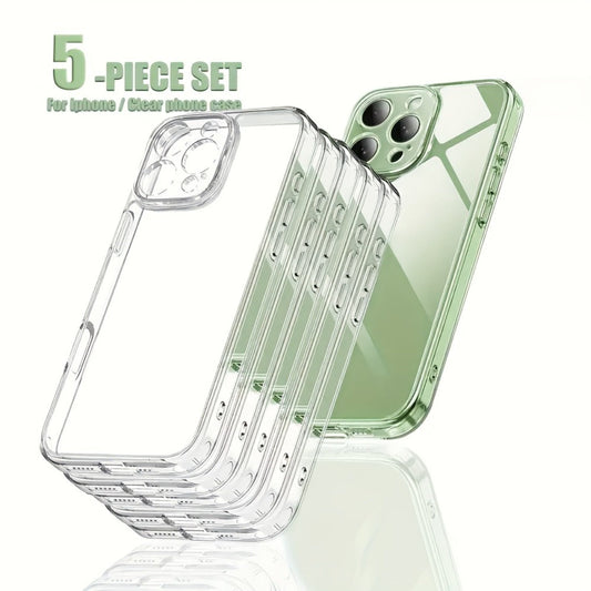 5-Pack Clear Shockproof iPhone Case Bundle Transparent Anti-Drop TPU Cover for iPhone 16 15 14 13 12 11 X XS Pro Max Plus – Value Pack for Family Men Women Kids Seniors