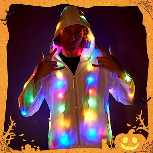 LED Light Up Party Jacket for Adults – Glowing Rave Costume Unisex Luminous Coat for Halloween, Christmas, Dance Parties & Festivals, Battery Powered, Washable Polyester, Sizes S-XXL