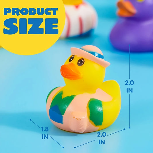 30 Pack Mini Rubber Ducks Assorted with Mesh Bag – 2" Floating Bath Toys for Kids, Variety Zoo Animal Unicorn Pirate Designs, Baby Shower Party Favors, Birthday Gifts for Boys & Girls