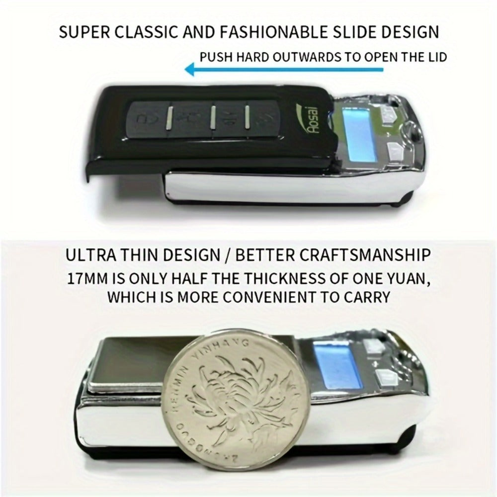 Mini Keychain Pocket Scale with Flip Cover, Blue Backlit Display and 200g/0.01 Checkout Label