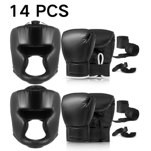 Boxing Kit Set 14pcs – 2 Pairs 16oz Boxing Gloves, Headgear, Hand Wraps & Mouthguards for Adults & Youth Beginners – Complete Boxing Training Equipment for Men Women Teens