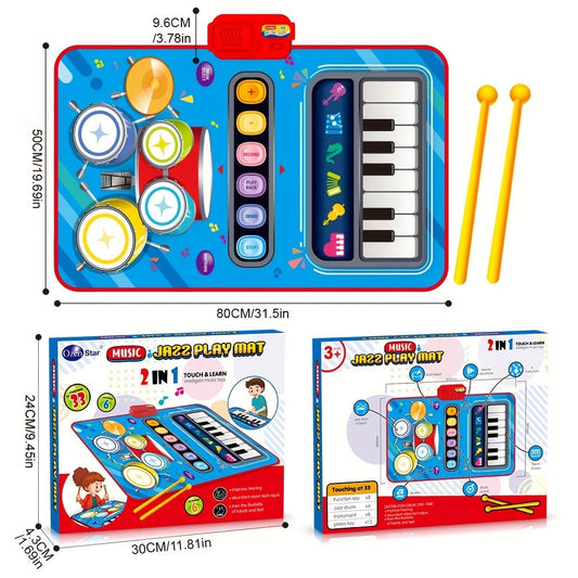 Kids Electronic Drum Music Mat, Multifunctional Musical Toy for Skill Development & Family Bonding, Dance Drum Pad for Boys & Girls, Birthday Christmas Holiday Gift for Children Ages 3+