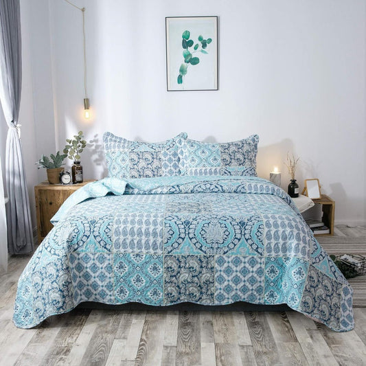 Floral Quilt Set Lightweight Bedspread Coverlet 2 or 3-Piece, All Season Hypoallergenic Breathable Paisley Patchwork Print Quilt for Bedroom Guest Room Dorm RV Cabin, Twin Queen King, Shabby Chic