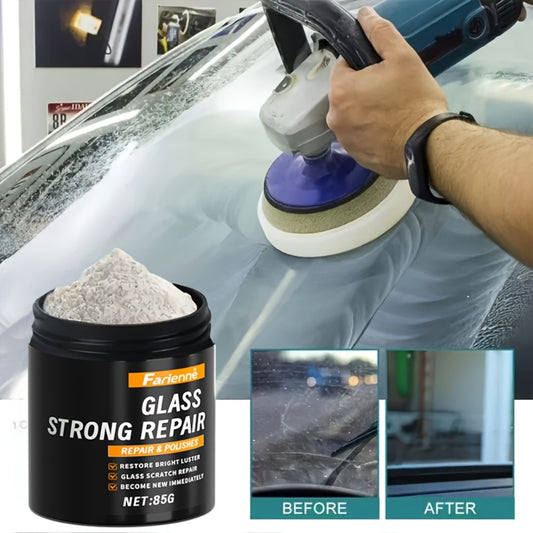 Glass Polishing Powder - Nano Windshield Scratch Repair & Clarity Restoration, Safe for All Glass Types, Car Windshield Detailing, Includes Sponge (85g)