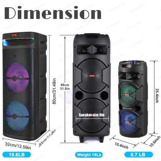 Portable Bluetooth Speaker Party Boombox with Dual Subwoofers, RGB, TWS and Up to 20 Hours Playback