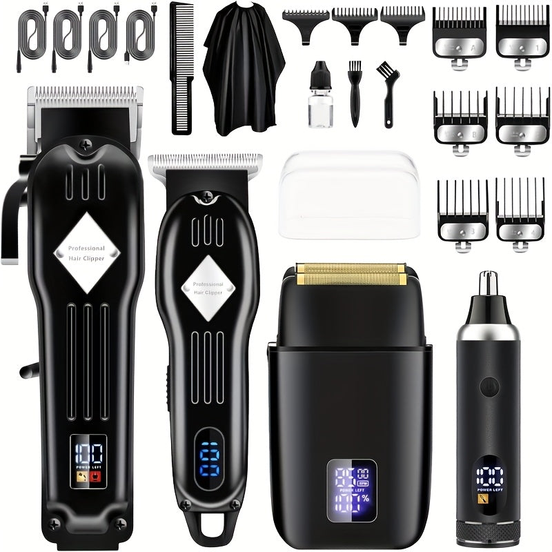Hair Clippers & Trimmers Three-Piece Set with Full-Size Clipper, T-Blade Detailer, Foil Shaver and LCD Displays