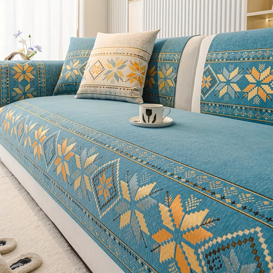 Sofa Cover, Chenille Bohemian-Style Couch Pad in Three Colors with Armrest and One-to-Four-Seat Sizes