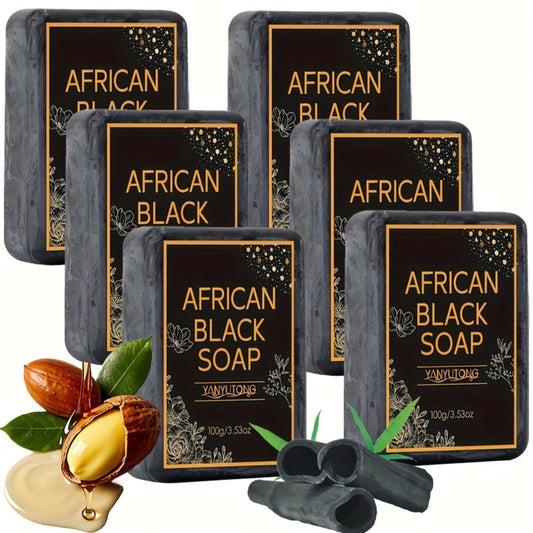 African Black Soap Bars – Moisturizing Body & Face Cleanser with Coconut Oil, Olive Oil & Shea Butter | Rich Foam Plant Extract Skin Care Soap for Daily Use