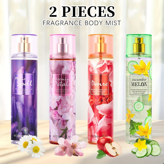 Body & Hair Fragrance Mist for Women 2PCS Set - Long Lasting Perfume Spray 8 fl oz, Fruity Floral Scents Peach Pear Cherry Blossom, Dual Use Body and Hair Spray Gift for Her