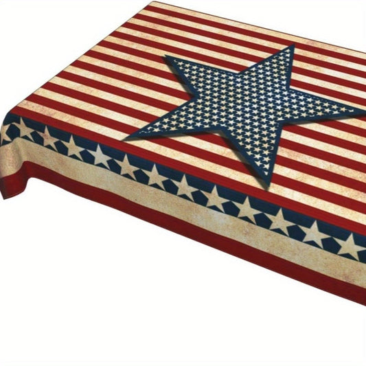 Tablecloth American Flag Rectangle Cover with Vintage Print in 60 x 86 or 60 x 120-Inch Sizes