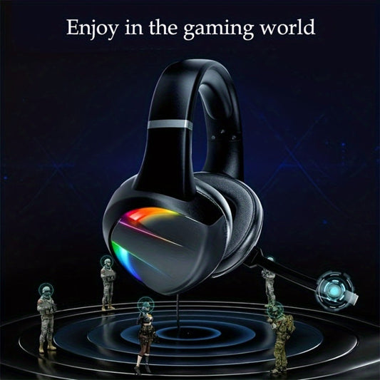 LED RGB Gaming Headset Surround Sound 50mm Driver Noise Canceling Mic Ergonomic Over-Ear Headphones for PS5 PS4 PC Laptop Gamers ESports USB 3.5mm Gaming Accessories