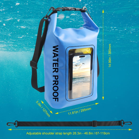 Waterproof Dry Bag Backpack with Touchscreen Phone Window & Roll Top Closure – Lightweight Dry Storage Bag for Men Women | 1.32 2.64 5.28 7.93 10.57 Gal | Travel Swimming Kayaking Camping Beach Boating