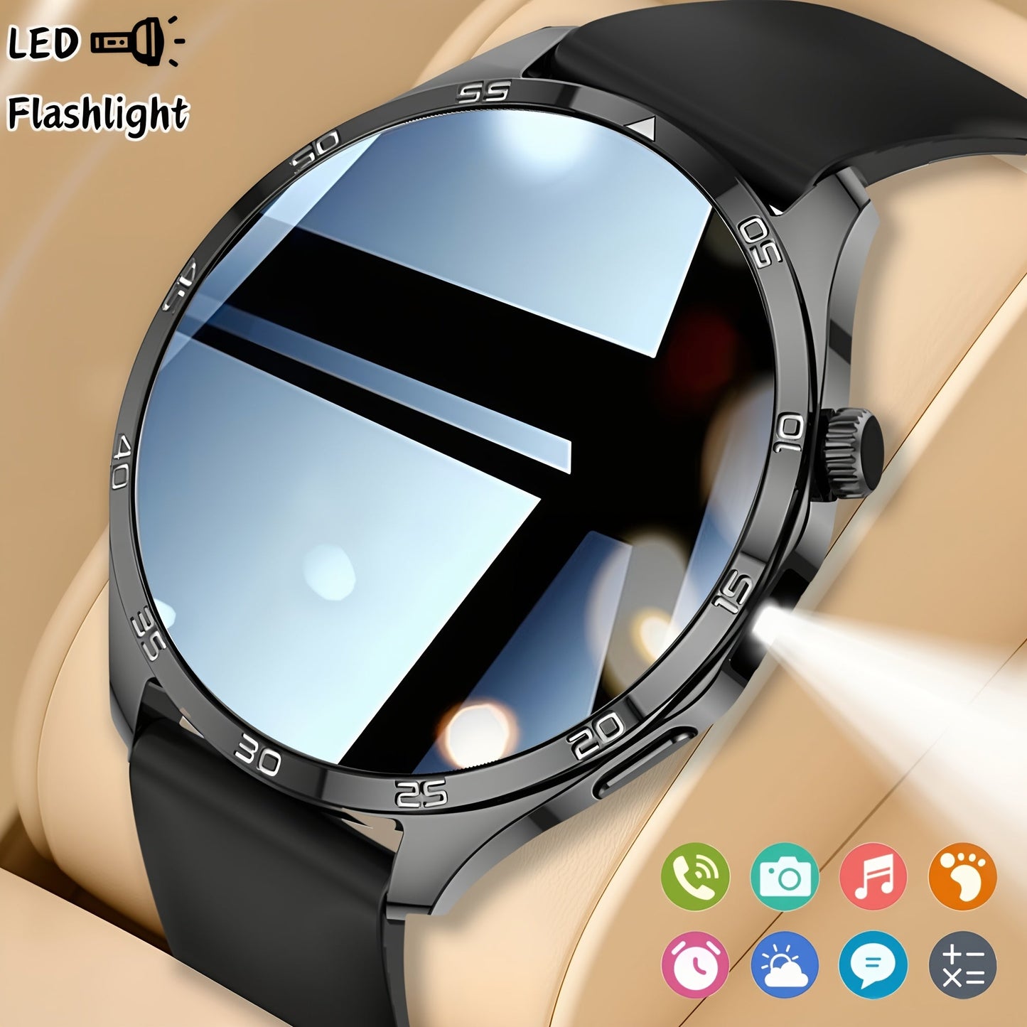 Smart Watch Round Display with Wireless Calling, LED Flashlight, Remote Camera Control and Two Colors