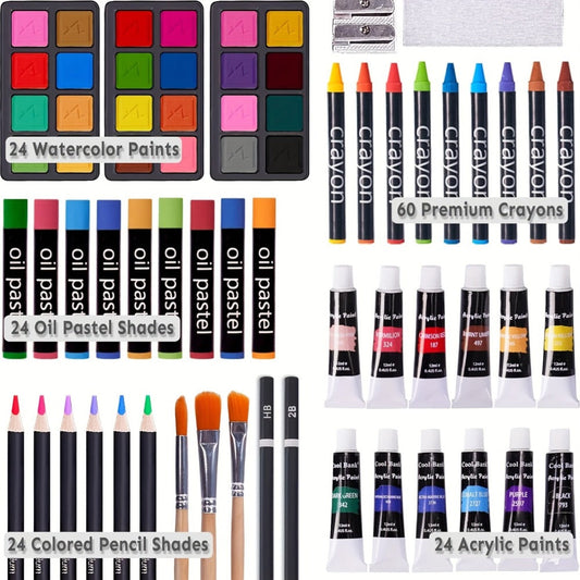 175-Piece Deluxe Art Set in Wooden Case – Drawing Pads Crayons Acrylic Paints Colored Pencils Complete Professional Art Kit Gift for Kids Teens Adults Birthday Christmas