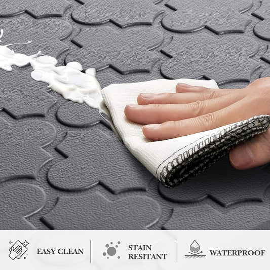 Anti-Fatigue Kitchen Floor Mat – Cushioned PVC Foam Non-Slip Ergonomic Standing Mat for Kitchen, Office, Sink & Laundry, 2 Sizes – Gray & Black