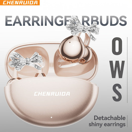 Butterfly Earring Wireless Earphones Open-Ear AI Translation HD Calls Touch Control Charging Case Non-In-Ear Jewelry Design Gaming Couple Headphones for iPhone Android Christmas Birthday Gift