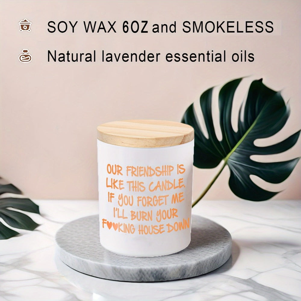 Lavender Scented Soy Candle Best Friend Gift for Women – Engraved Glass Friendship Candle, Funny Unique Birthday Christmas Gift for Friends, Novelty BFF Gift Idea for Her, 12+ Hour Burn