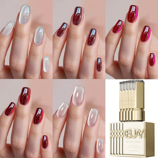 Gel Nail Polish – Magnetic Cat Eye 5 Color Set Ruby Red Raspberry Blackberry White Moonlight Plain Water UV LED Soak Off Shimmer 3D…