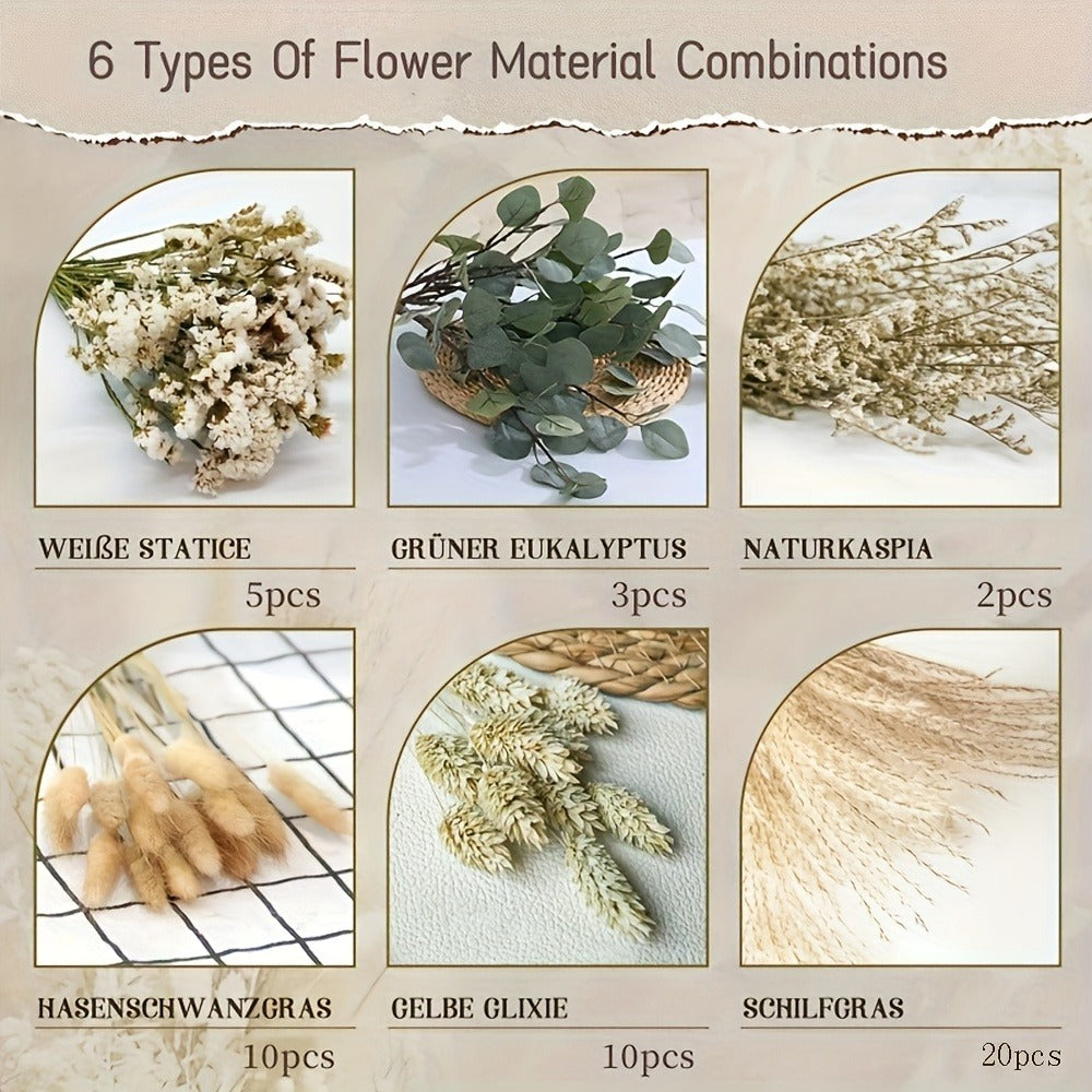 Natural 42-Piece Pampas Grass Bouquet with Eucalyptus and Dried Botanical Stems for Vase Decor