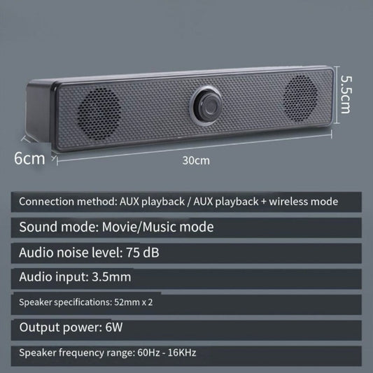 USB Wired Computer Soundbar Speaker for PC Desktop Laptop Monitor, Stereo Surround Sound Bar with Knob Volume Control, Plug & Play, No Battery Required, Slim Design for Home Office Gaming
