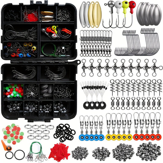 Fishing Tackle Kit 142/206/318 Pcs - Hooks, Jigs, Weights, Swivels, Beads & Connectors for Freshwater & Saltwater Bass Trout Fishing