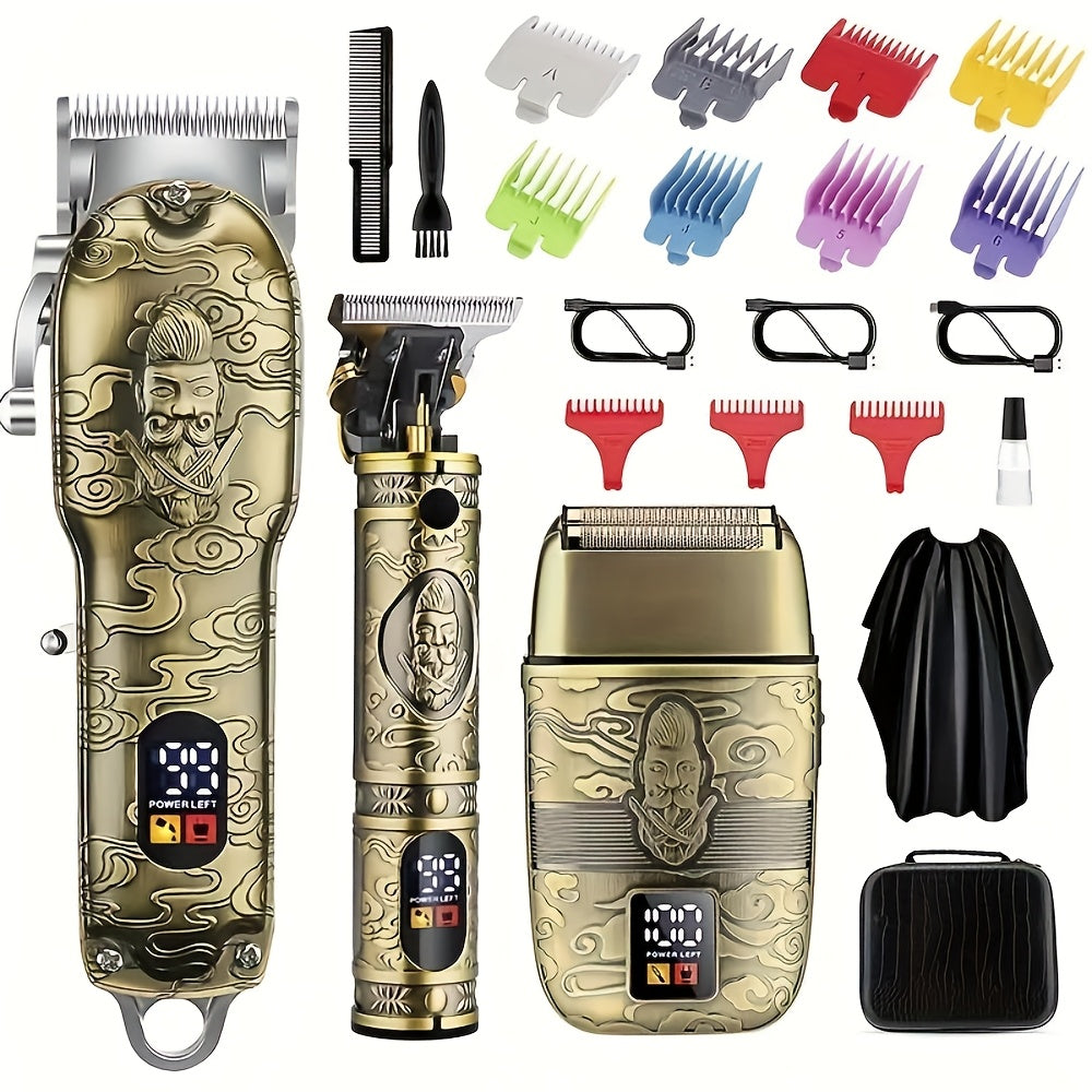 Hair Clippers & Trimmers GSRY Bronze Four-Tool Grooming Set with LCD Displays, USB Charging and Guide Combs