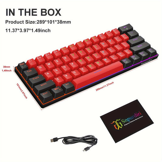 60% Mechanical Gaming Keyboard Wired 61 Keys Green Switch – Compact Tenkeyless Clicky Keyboard for PC Laptop Windows Gaming Typing | Black Red | Portable Desk Setup Keyboard