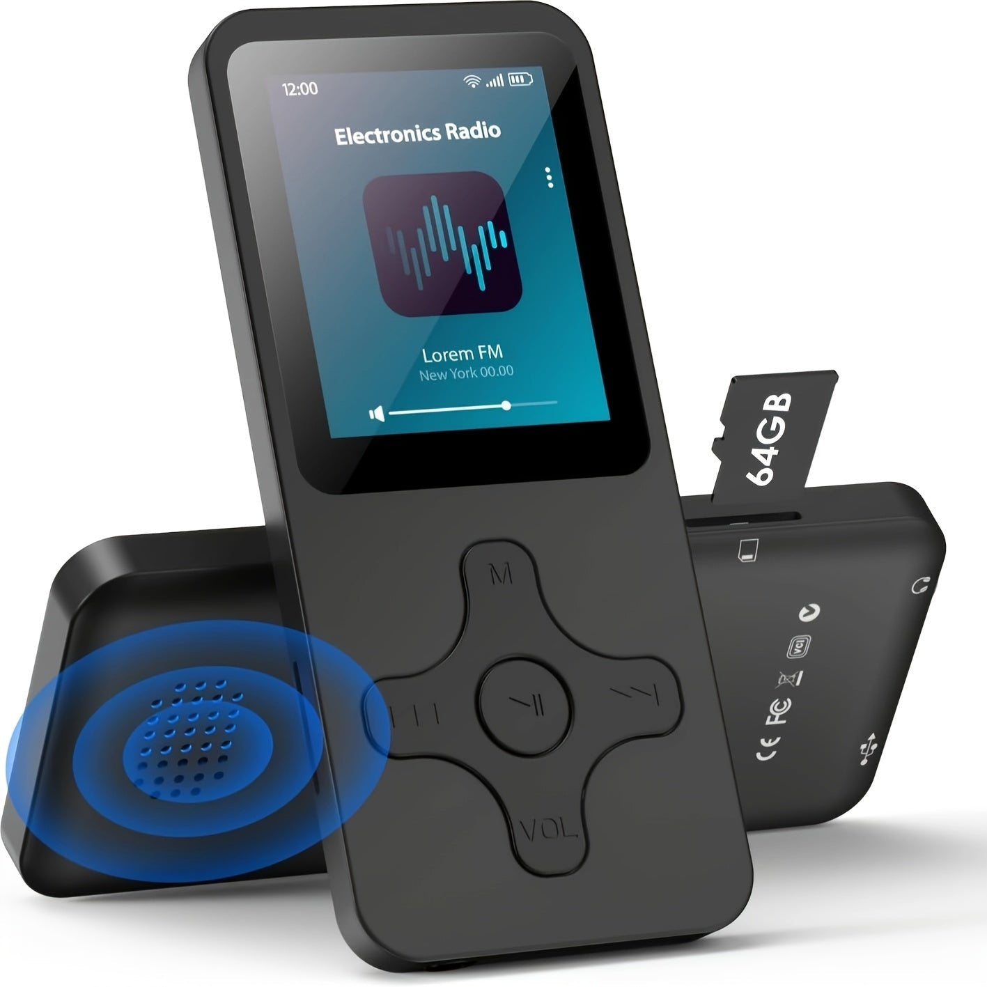 Bluetooth 5.0 MP3 Player with 64GB Micro SD Card, Built-In Speaker, FM Radio, Voice Recorder, E-Book & Photo Viewer, 1.8" Screen, Portable Music Player for Running Travel Gym – Black