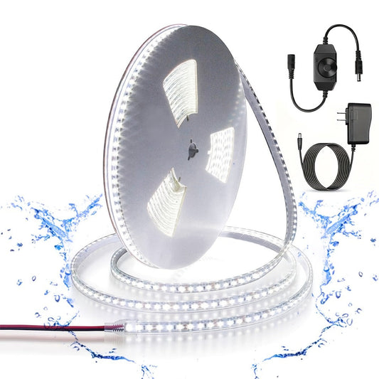 LED Strip Light 5m 2835 SMD with 600 LEDs, 12V Power, Inline Dimmer, White or Warm White and IP65 Label