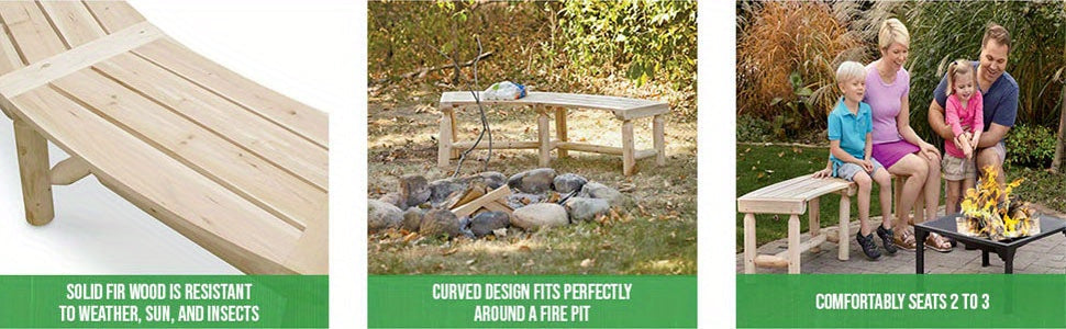 Curved Backless Softwood Outdoor Bench with Slatted Log-Style Seat in Brown or Natural-Look Finish