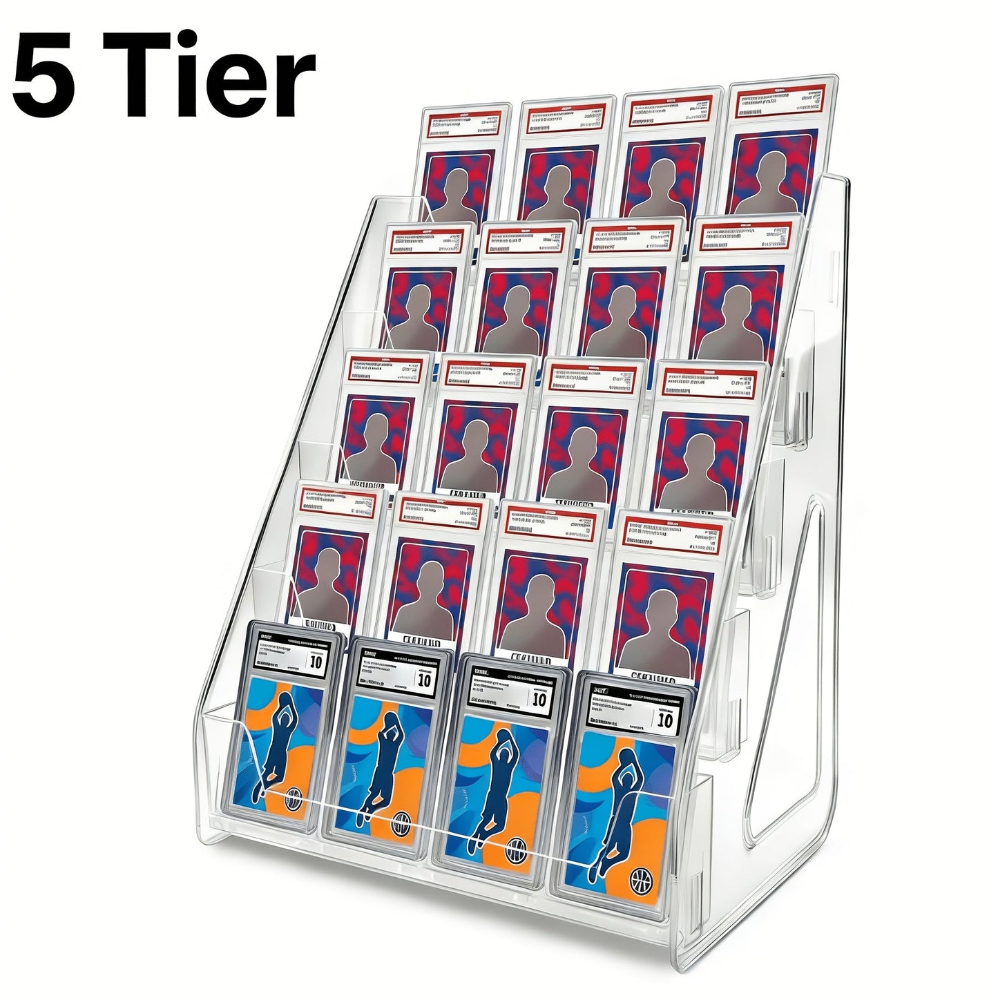 Clear Tiered Graded Card Display Stand with 3- or 5-Level Options for Desktop Collector Organization