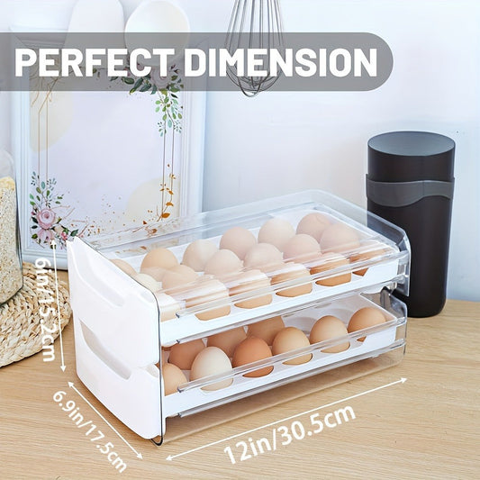 Egg Holder for Fridge 2-Tier Stackable Clear Plastic Egg Storage Container Organizer with Handles Holds 36 Eggs for Kitchen Refrigerator Home Pantry