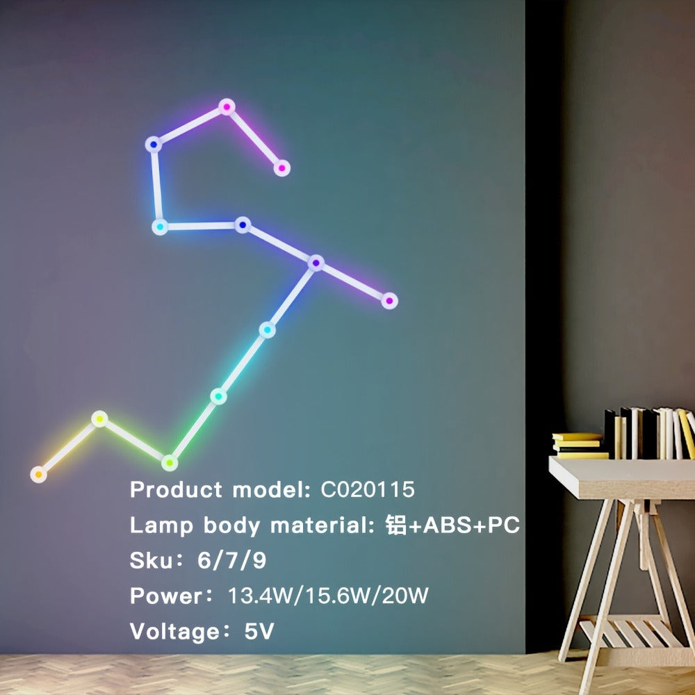 Modular LED Atmosphere Light 9pcs Starry Sky RGB – Freely Splicing, Music Sync, App & Voice Control | Gaming Room, Esports, Bedroom & Streaming Wall Decor Ambient Light