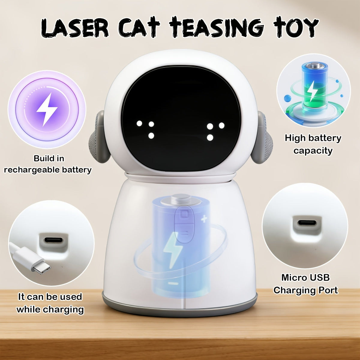 Cat Toy Automatic Dual-Laser Projector with Three Speed Modes, Motion Activation and USB Charging