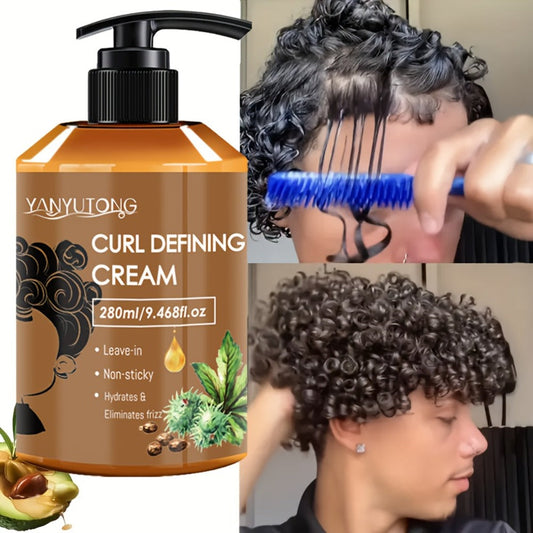 Curl Setting Cream with Castor Oil 280ml - Moisturizing Long-Lasting Curl Definition & Frizz Control, Non-Greasy Lightweight Formula for Wavy, Curly & Straight Hair, Women & Men