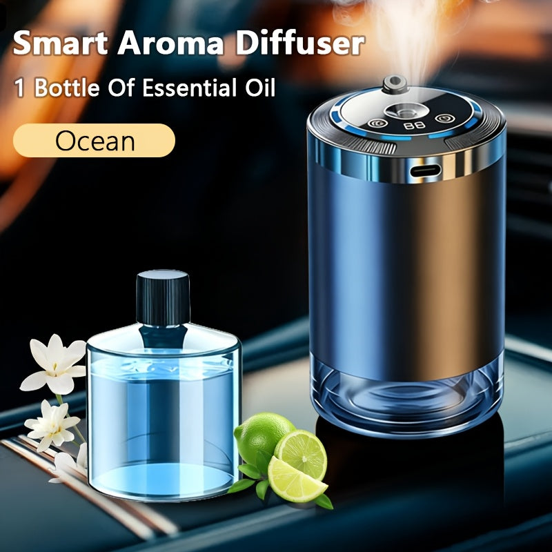 Starry Sky Car Aroma Diffuser with Ambient Light & Humidifier, USB Smart Air Freshener, 50ml Essential Oil Included
