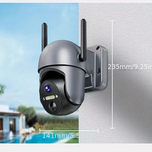 Solar Powered Wireless Security Camera Outdoor 360° PTZ WiFi Surveillance Cam Dual Lens Full Color Night Vision 4G Remote View No Dead Angle with TF Card & Cloud Storage