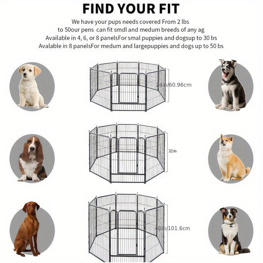 Outdoor Dog Enclosure Fence Panels – 32" Heavy Duty Hammer Design Dog Playpen, Expandable Garden Barrier for Small to Medium Dogs, 8 / 16 / 24 / 32 Panel Options
