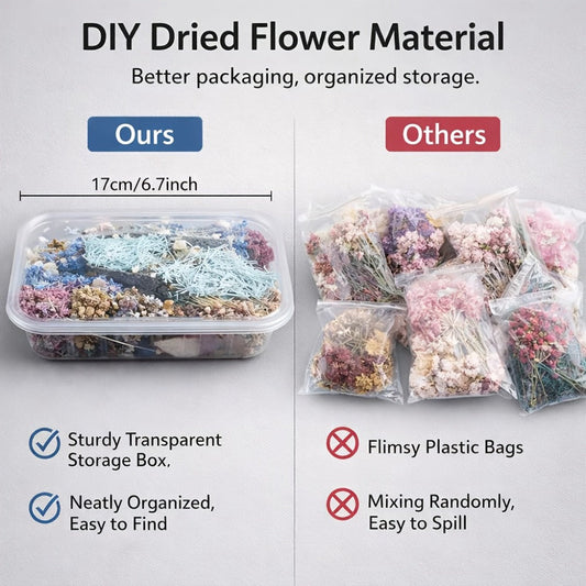 Dried Flower Bouquet Set 4 Boxes Mixed Dried Flowers Leaves for Resin Jewelry Art Crafts Candle Making Holiday Decoration with Greeting Card