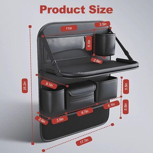Faux Leather Car Seat Back Organizer with Foldable Table & Tablet Stand – Seat Backrest Protection Pad, Car Interior Organizer | Black, Gray, Brown (1 or 2 Pack)