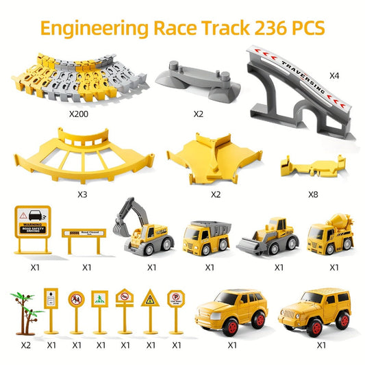 236-Piece STEM Race Track Car Toy Set for Kids Ages 3+ | Track Splicing & Racing, Engineering Construction Style | Preschool Education Gift for Boys Girls