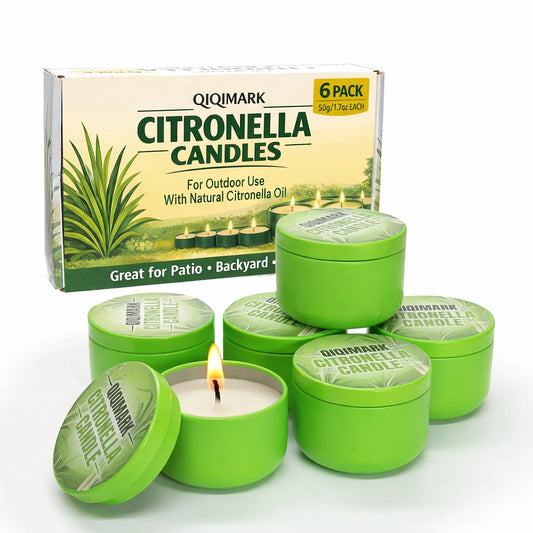Citronella Candles Outdoor 6 Pack - 1.7 Oz Each, 48-Hour Burn Time, Infused with Citronella Essential Oil for Patio, Backyard, Camping & Picnic Mosquito Repellent