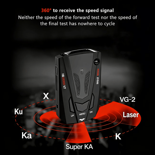 Radar Detector for Cars V7 Upgraded Chip 360 Degree Signal Reception City Highway Mode Compact Design Long Range Detection Speed Camera Alert All Vehicle Universal Fit Premium Black
