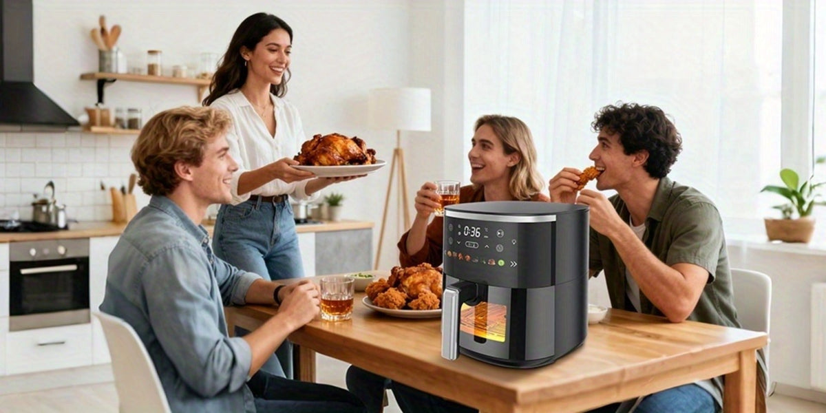 Air Fryer 6QT with 8 Preset Functions, Visible Window, Adjustable Temperature & Timer, Large Oil-Free Cooker for Crispy Fries