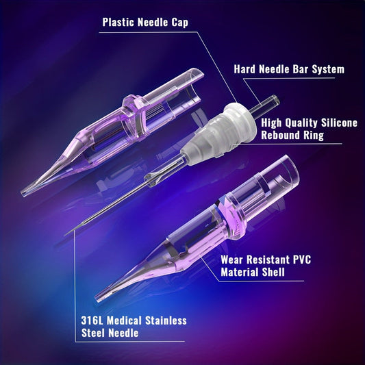 Stainless Steel Tattoo Cartridge Needles 50pcs Mixed RL RS RM M1 Weaved Magnum - Disposable Round Liner Shader Magnum for Professional Tattoo Studio Artists & Rotary Machines