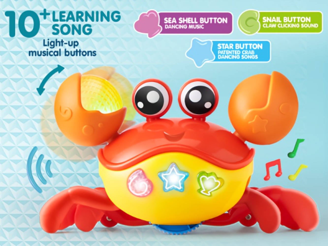 Crawling Crab Baby Toy with Lights, Music & Smart Obstacle Sensor – Interactive Tummy Time Toy for Infants, Dancing Walking Sensory Crawling Toy for Babies & Toddlers, Perfect Christmas & Baby Gift