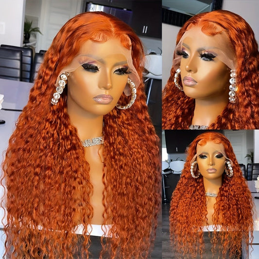 Ginger Orange 13x4 HD Lace Front Wig Human Hair 32 Inch Straight 180% Density Pre Plucked, for Home, Travel and Salon Hair Styling