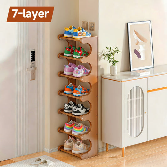 Bamboo Shoe Rack 7 Layer Freestanding – Natural Bamboo Shoe Storage Organizer with Space-Saving Narrow Design, Easy Assembly, Large Capacity for Entryway, Dorm & Apartment